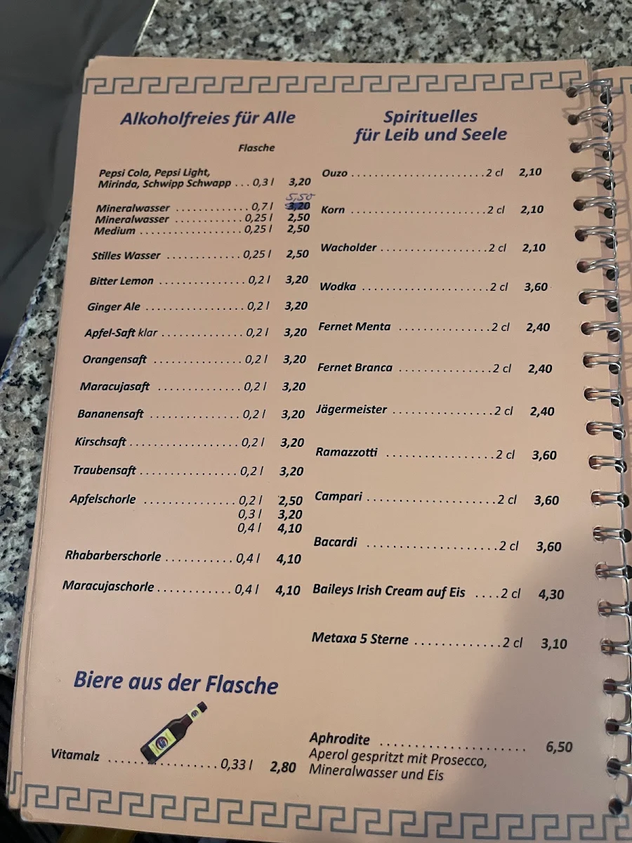 Speisekarte, Restaurant Syrtaki