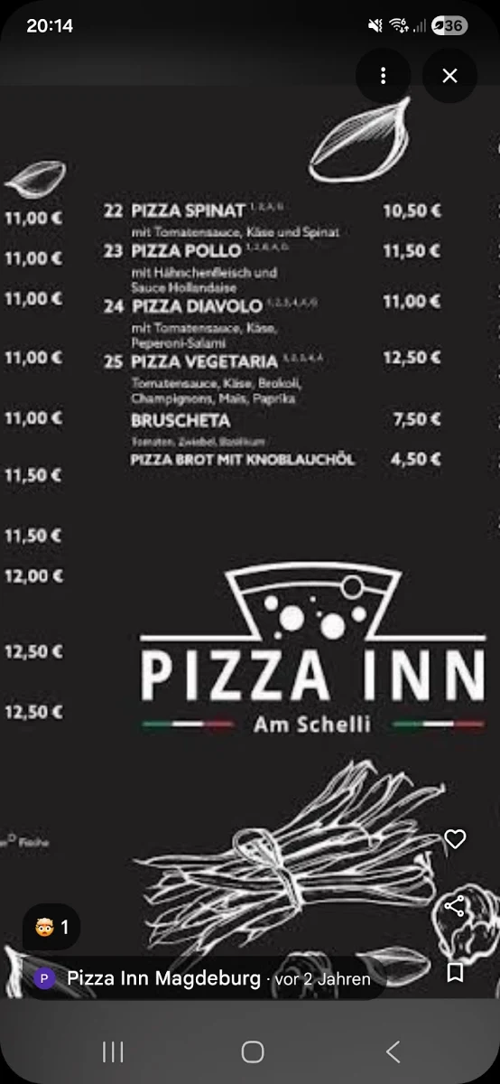 Speisekarte, Pizza Inn Magdeburg