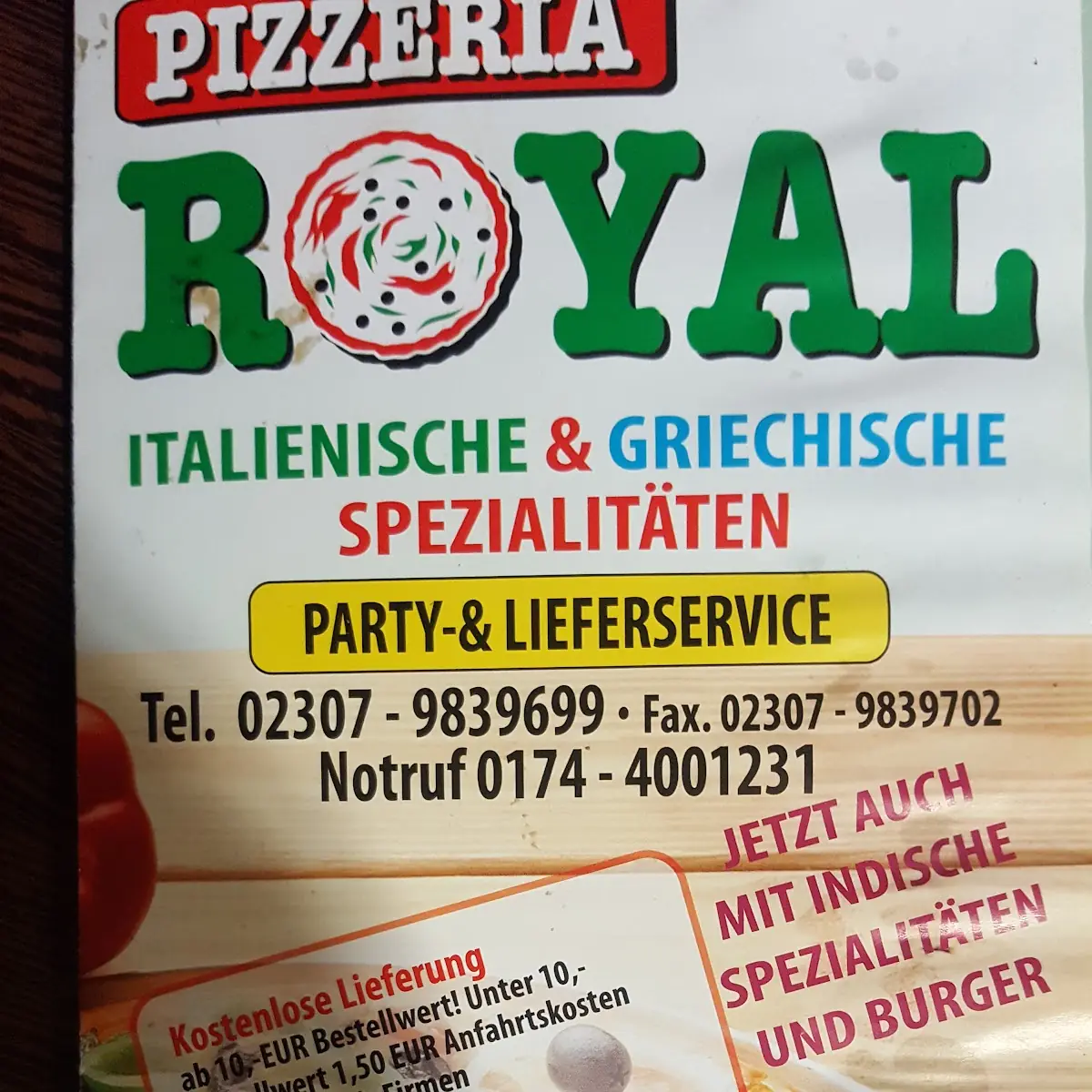 Speisekarte, Pizzeria Royal