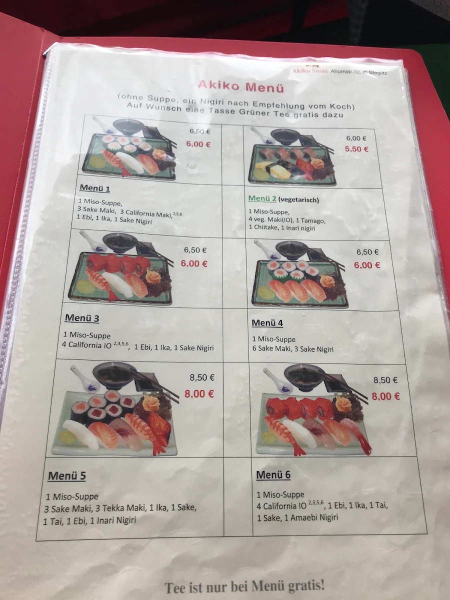Speisekarte, Akiko Sushi Berlin