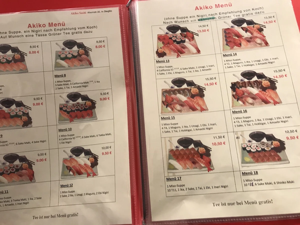 Speisekarte, Akiko Sushi Berlin