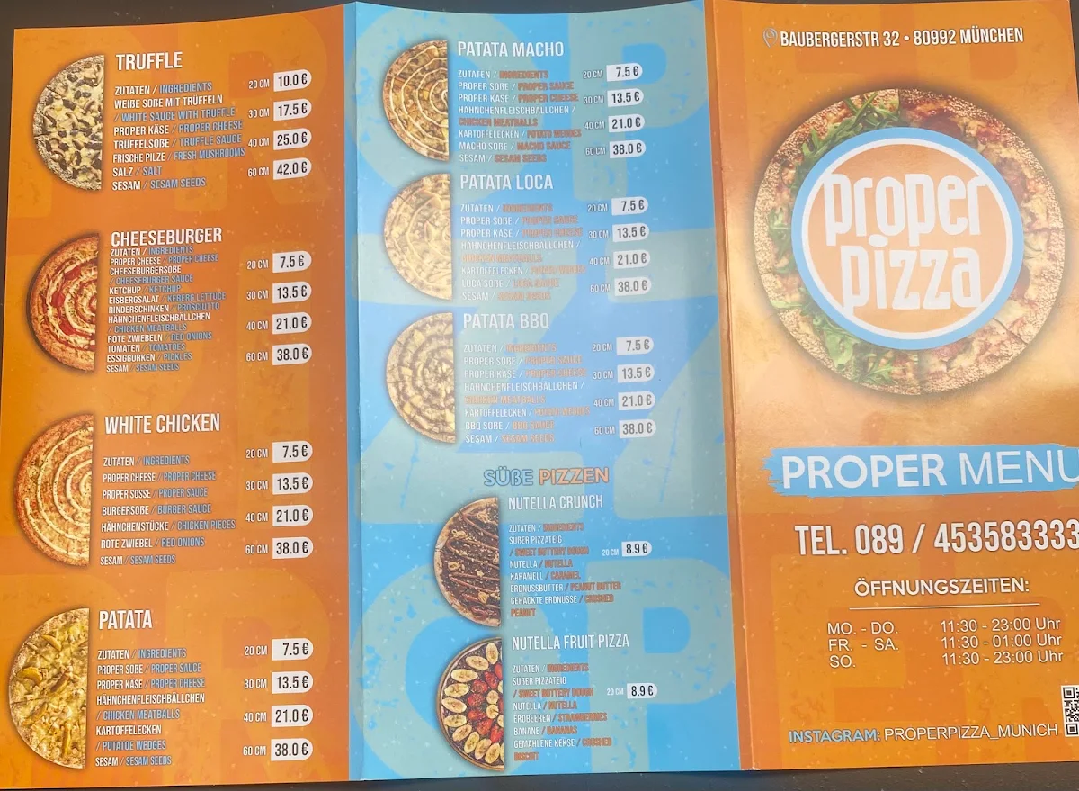 Speisekarte, Proper Pizza München