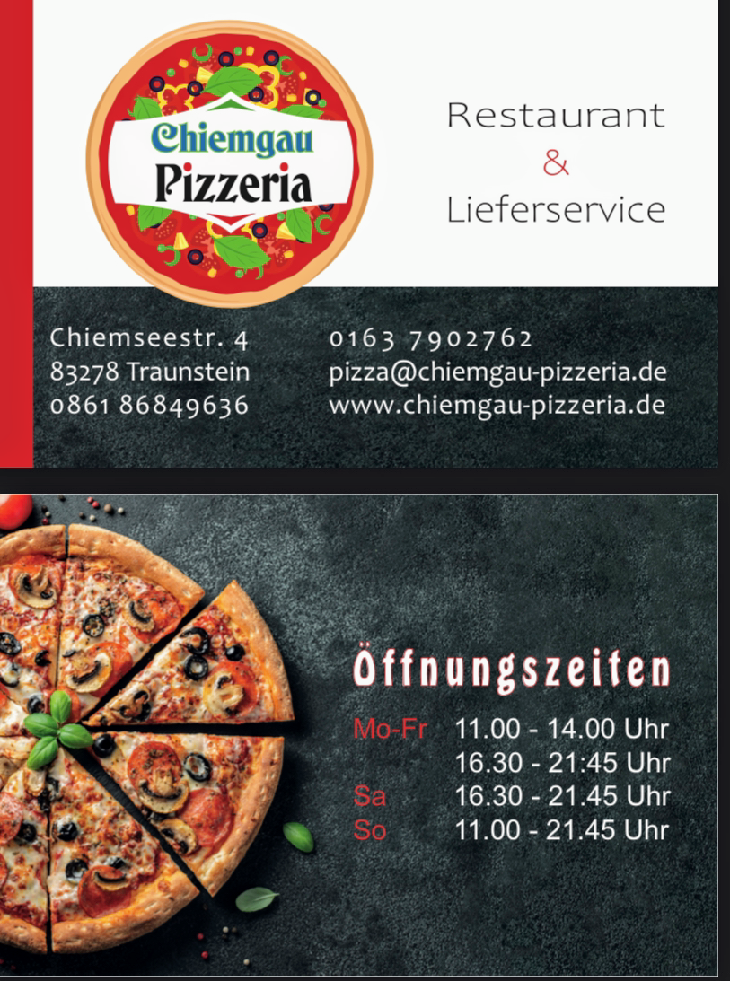 Speisekarte, Chiemgau Pizzeria