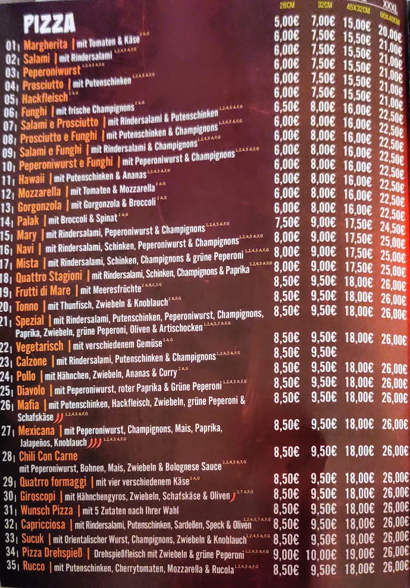 Speisekarte, Amir (Pizza,Pasta,Döner,Burger,Schnitzel,Salat,orientalische Küche& More