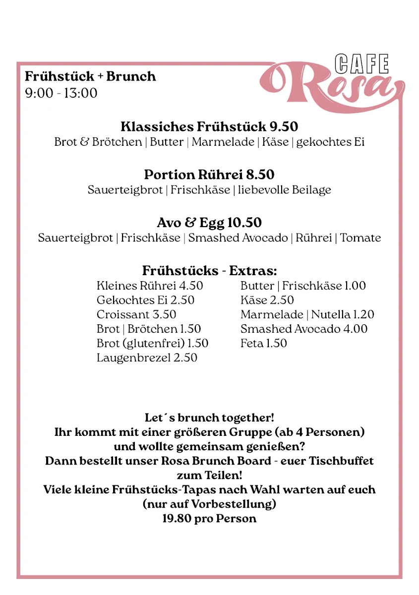 Speisekarte, Cafe Rosa by Anna&Eva Törtlichkeiten