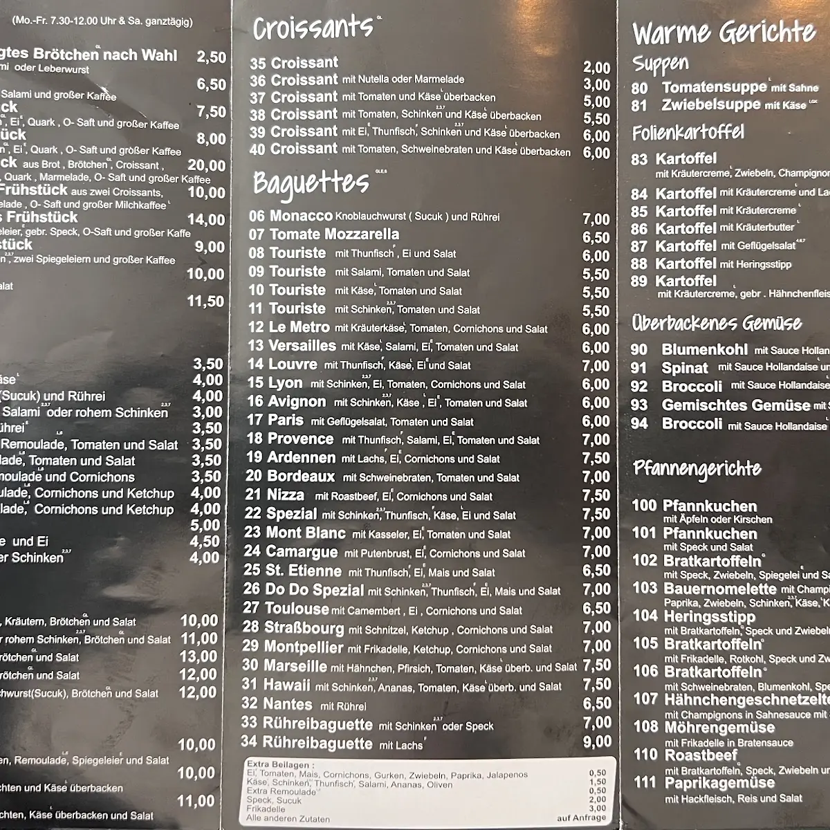 Speisekarte, Baguetterie de Provence - Mönchengladbach