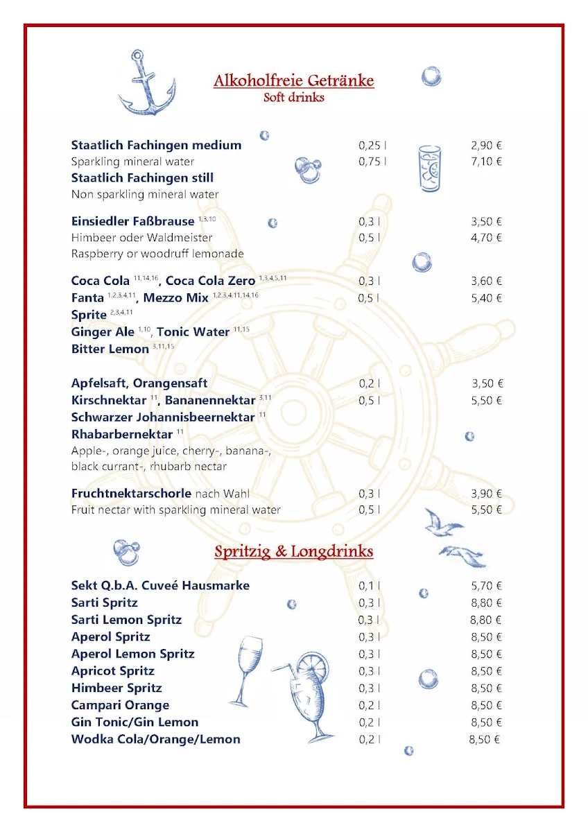 Speisekarte, Bierhaus Dampfschiff