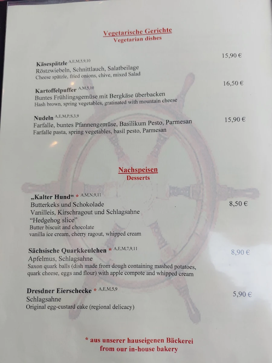 Speisekarte, Bierhaus Dampfschiff