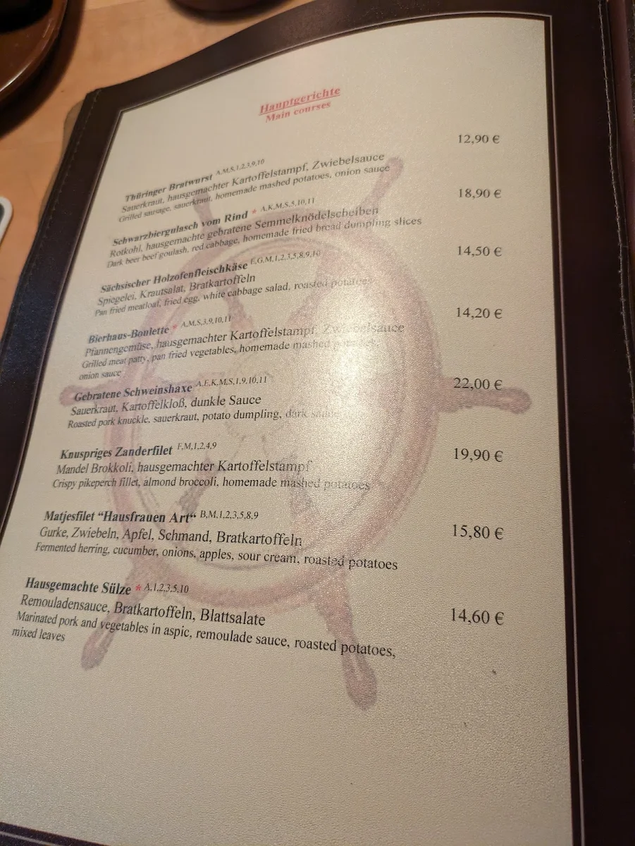 Speisekarte, Bierhaus Dampfschiff