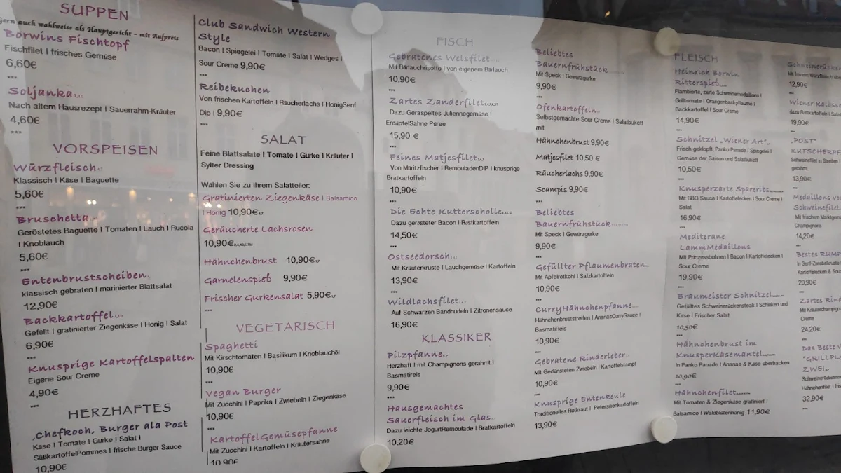 Speisekarte, Restaurant Zur Post