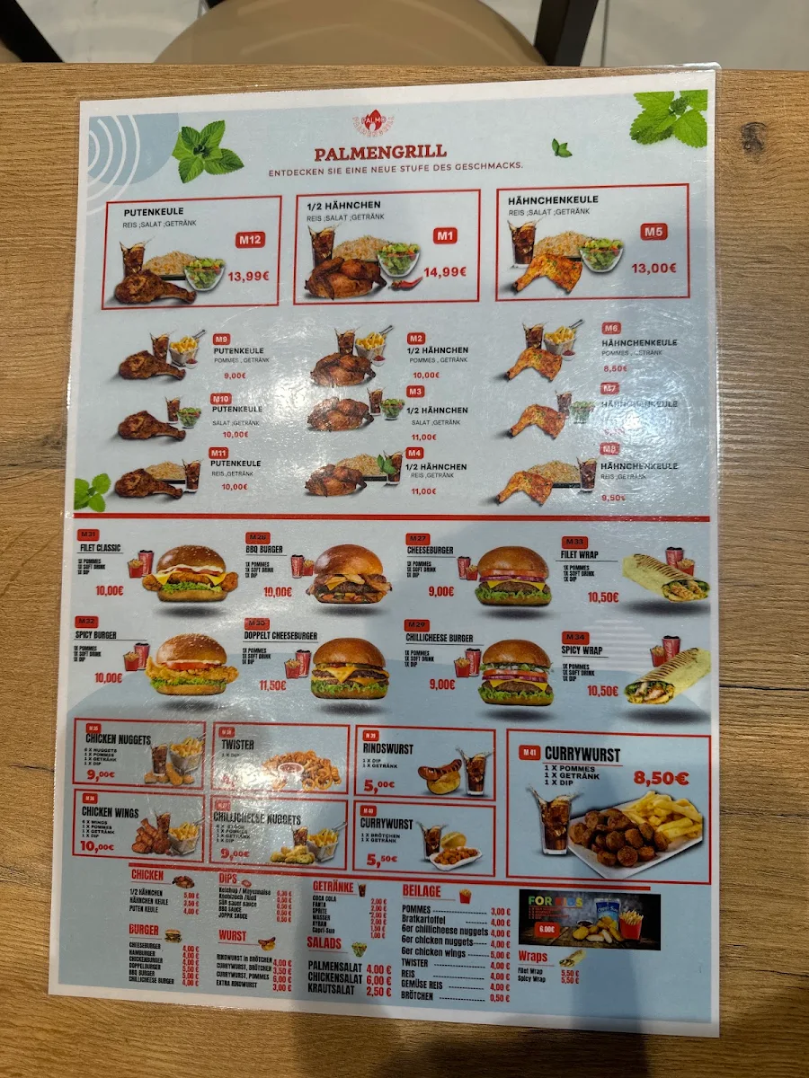 Speisekarte, Palmengrill Gießen