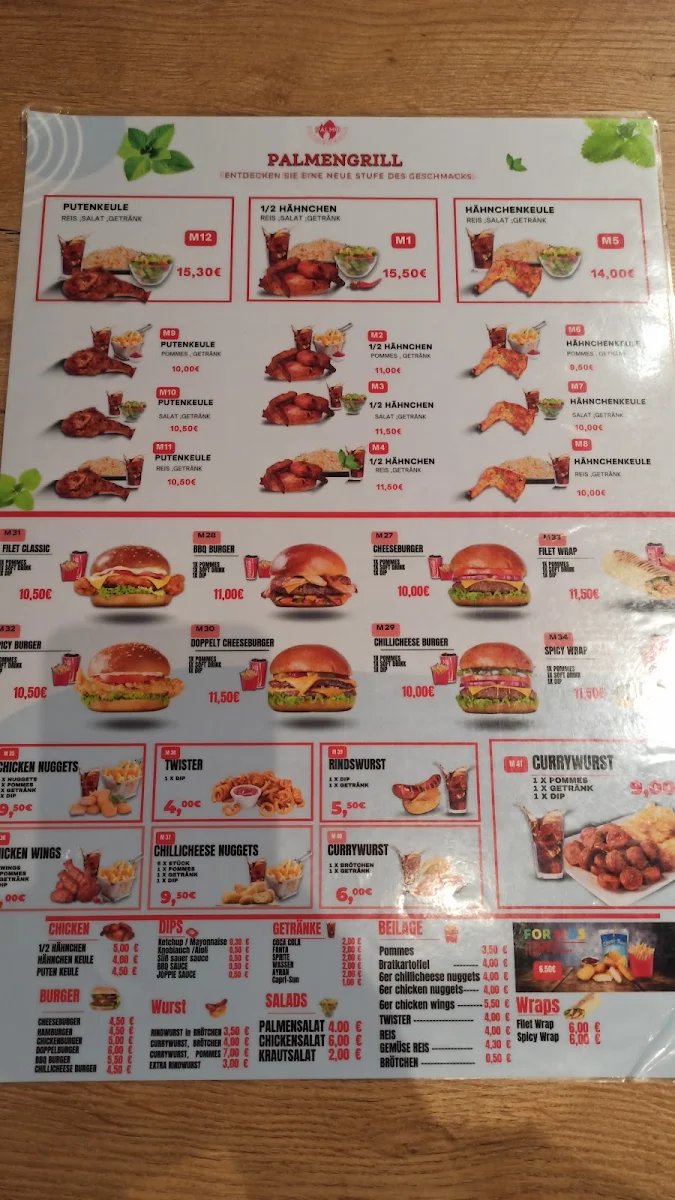 Speisekarte, Palmengrill Gießen
