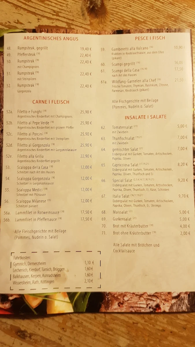 Speisekarte, Pizzeria San Marco