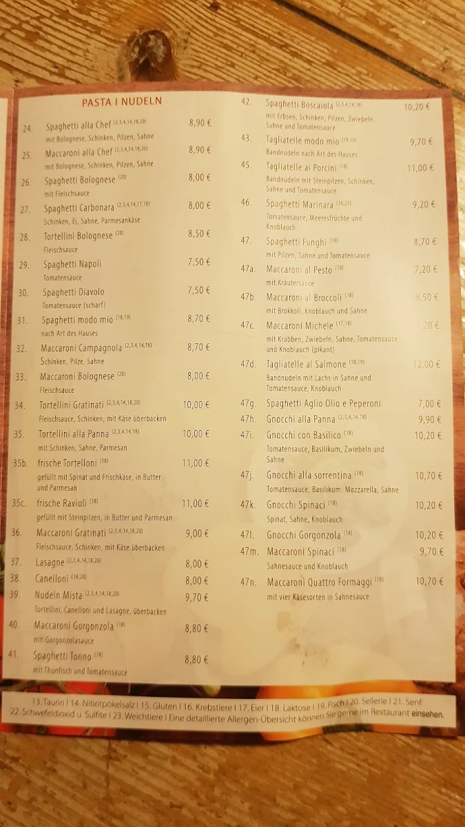 Speisekarte, Pizzeria San Marco