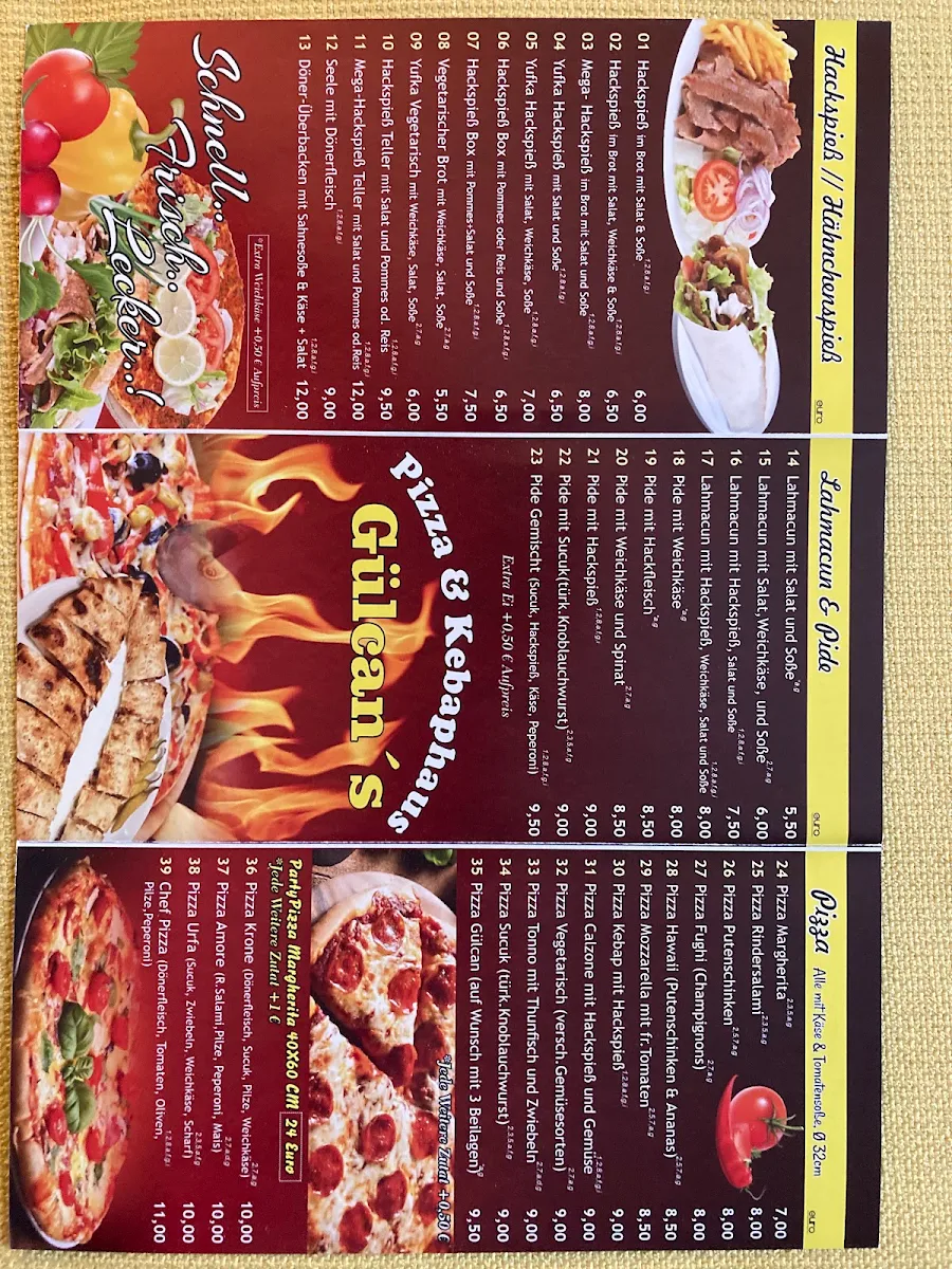 Speisekarte, Gülcan Döner Biberach