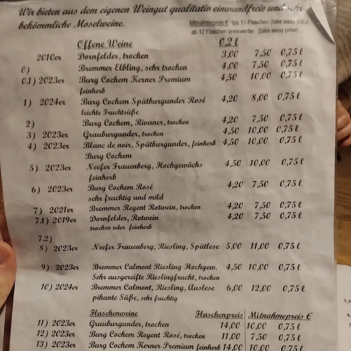 Speisekarte, Alte Gutsschänke