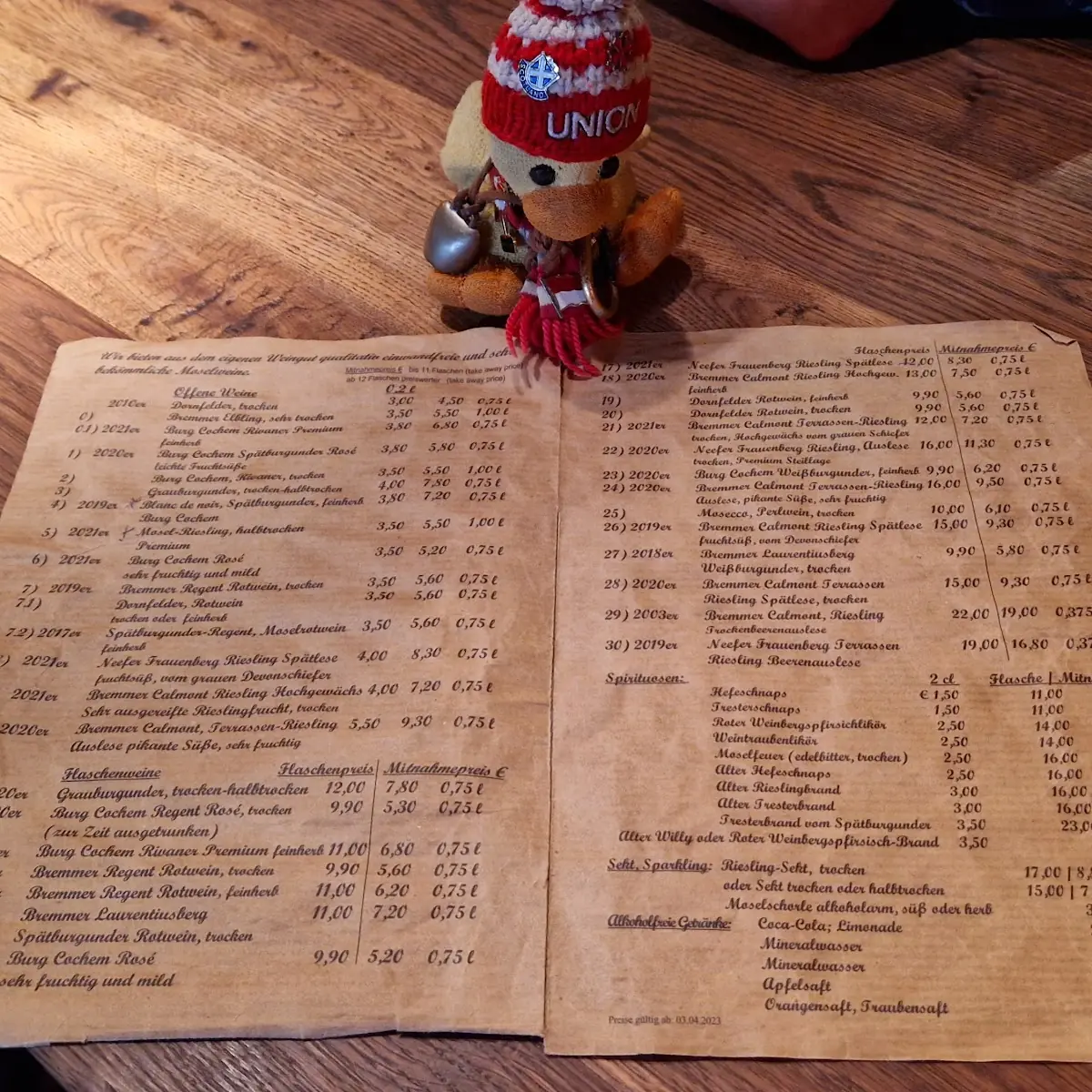 Speisekarte, Alte Gutsschänke