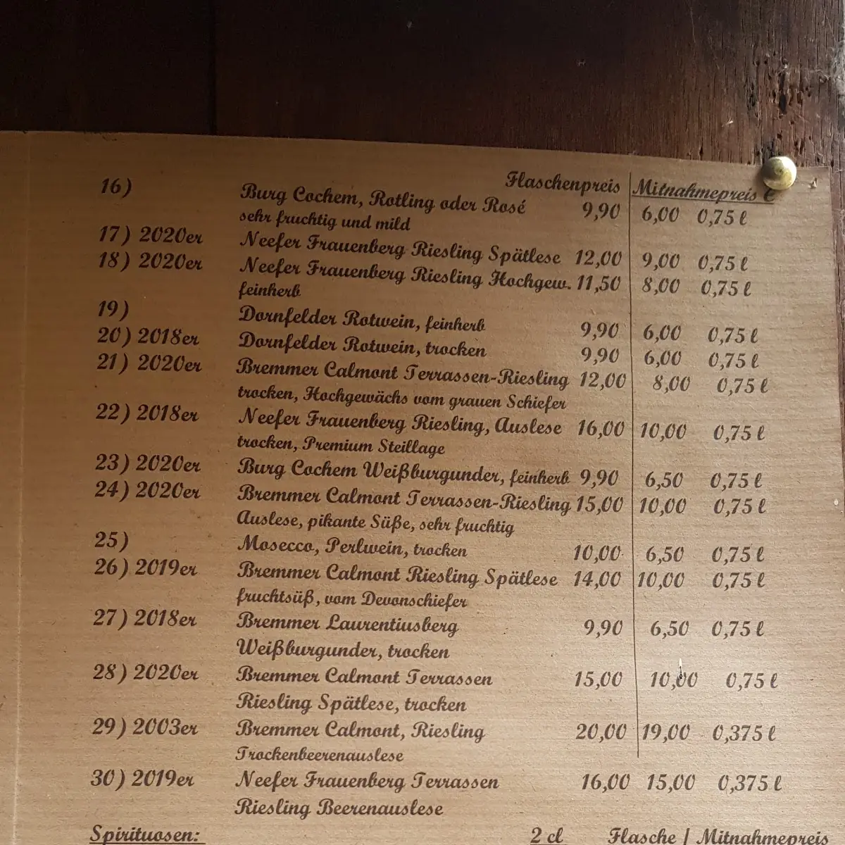 Speisekarte, Alte Gutsschänke