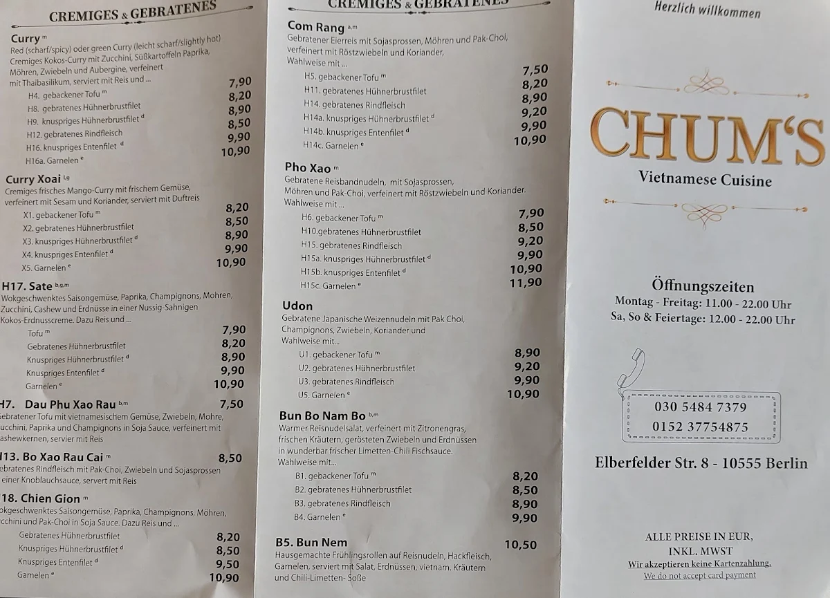 Speisekarte, Chum's