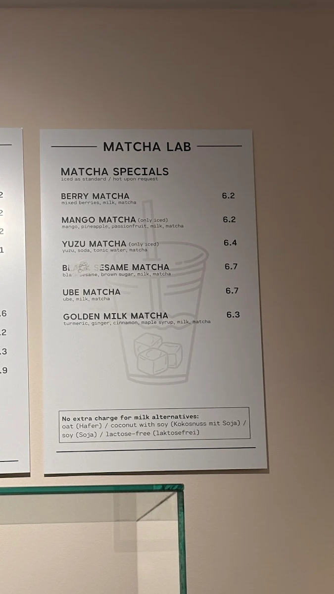 Speisekarte, Matcha Lab
