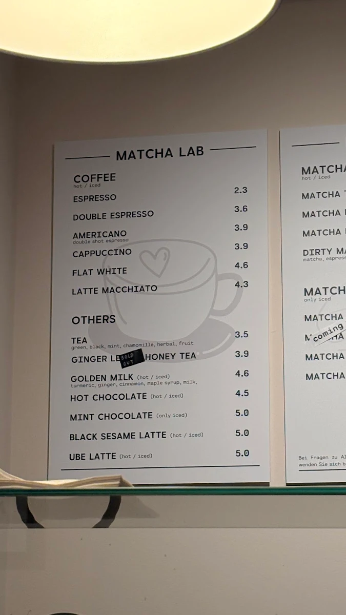 Speisekarte, Matcha Lab