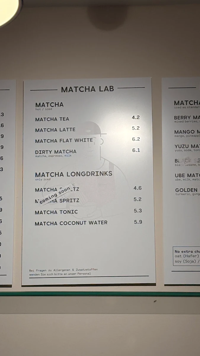 Speisekarte, Matcha Lab