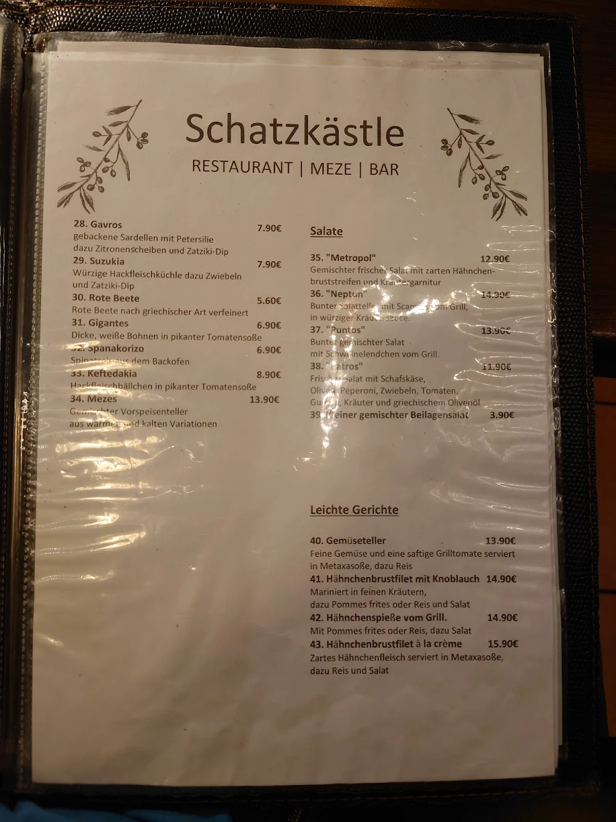 Speisekarte, Restaurant Schatzkästle