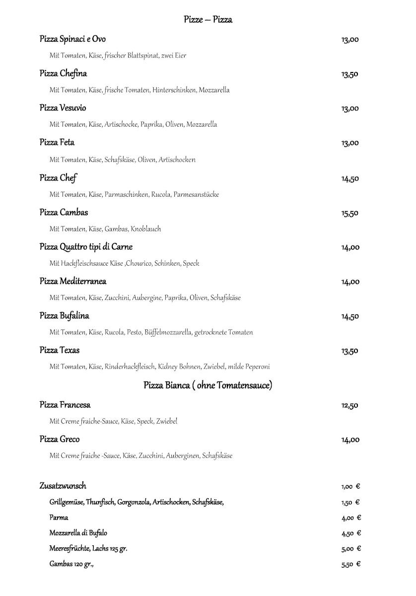 Speisekarte, Porto Pizza