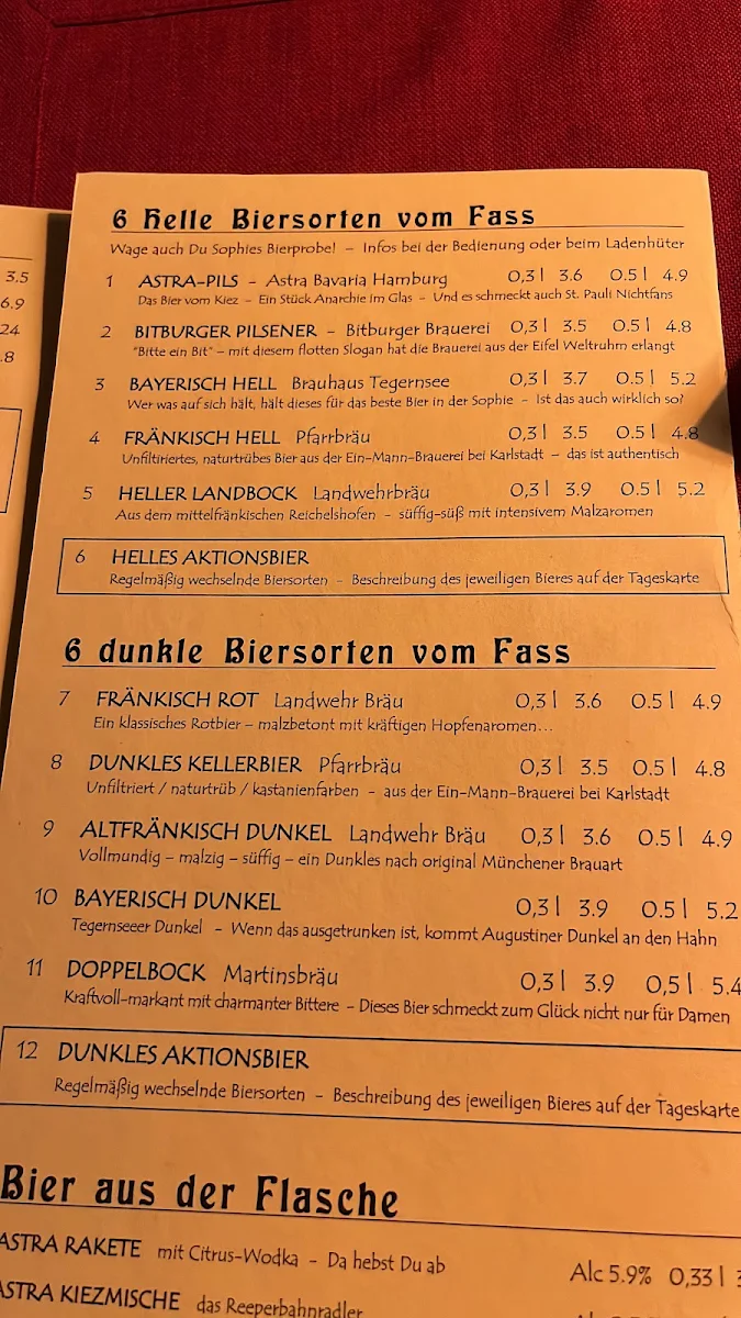 Speisekarte, SophienBäck