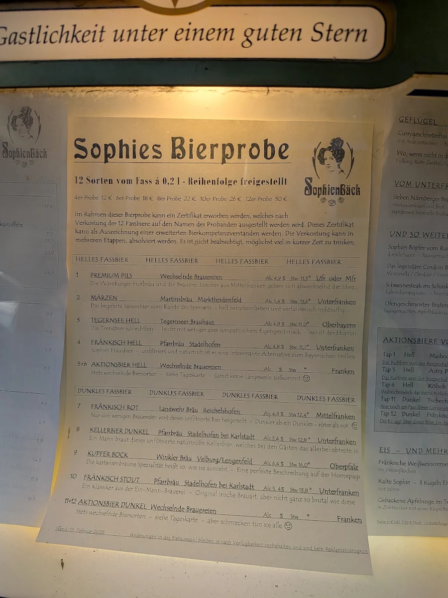 Speisekarte, SophienBäck