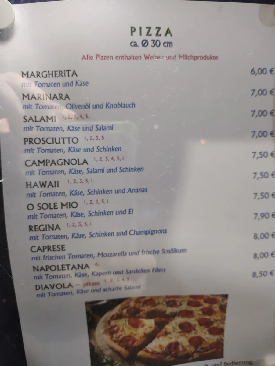 Speisekarte, Trattoria Pizzeria dalla Nonna