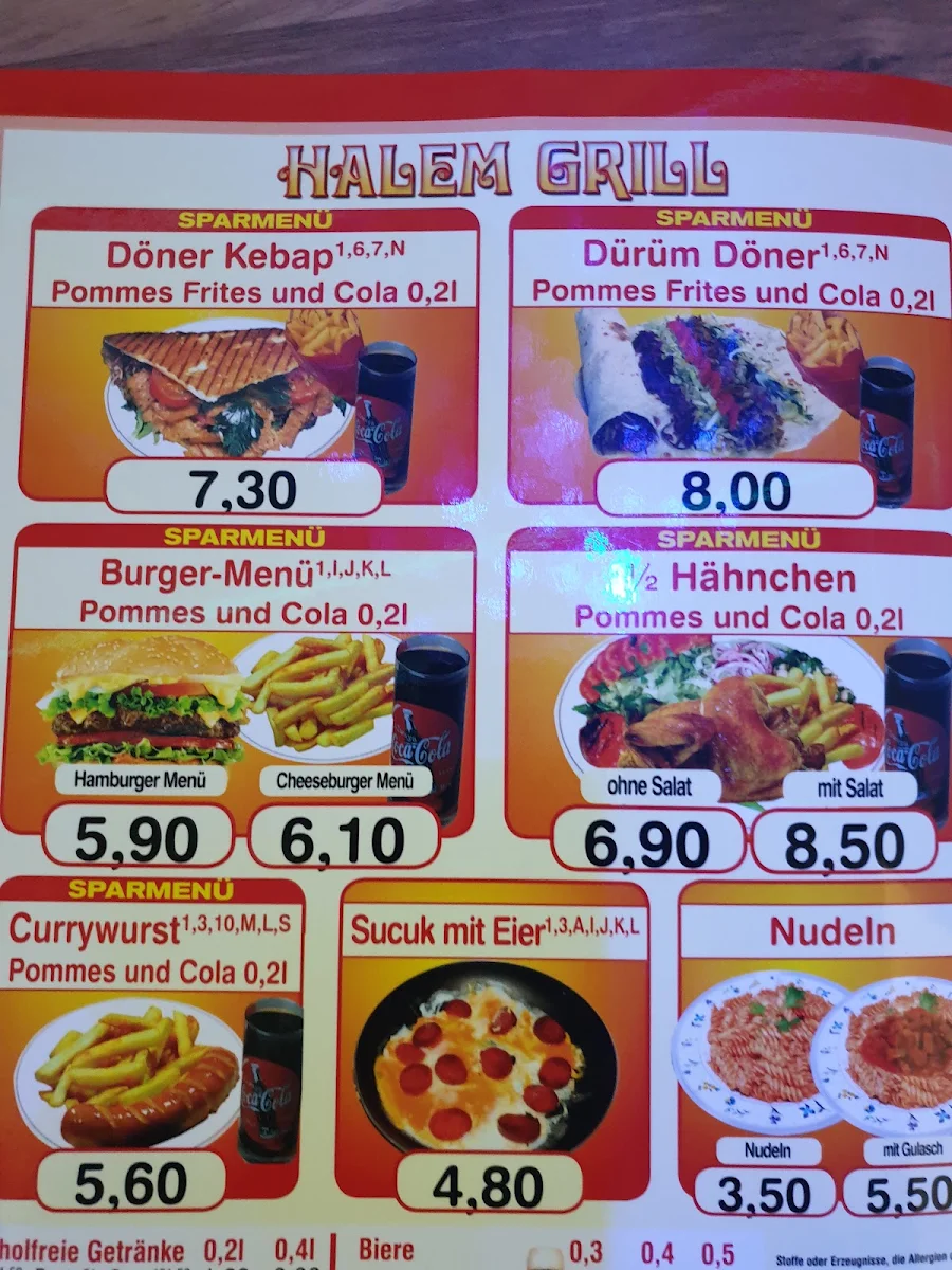 Speisekarte, Halem Grill
