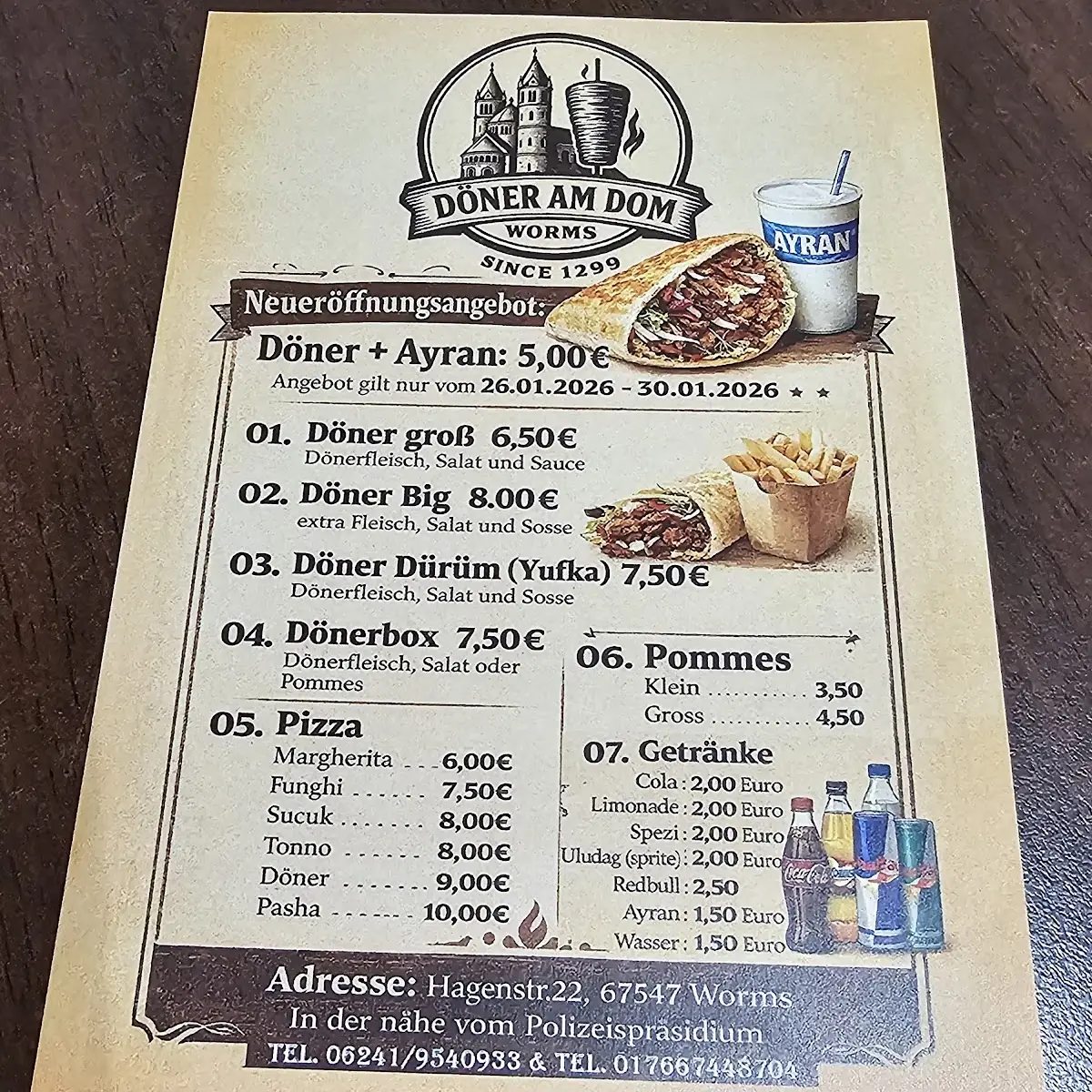 Speisekarte, Döner am Dom