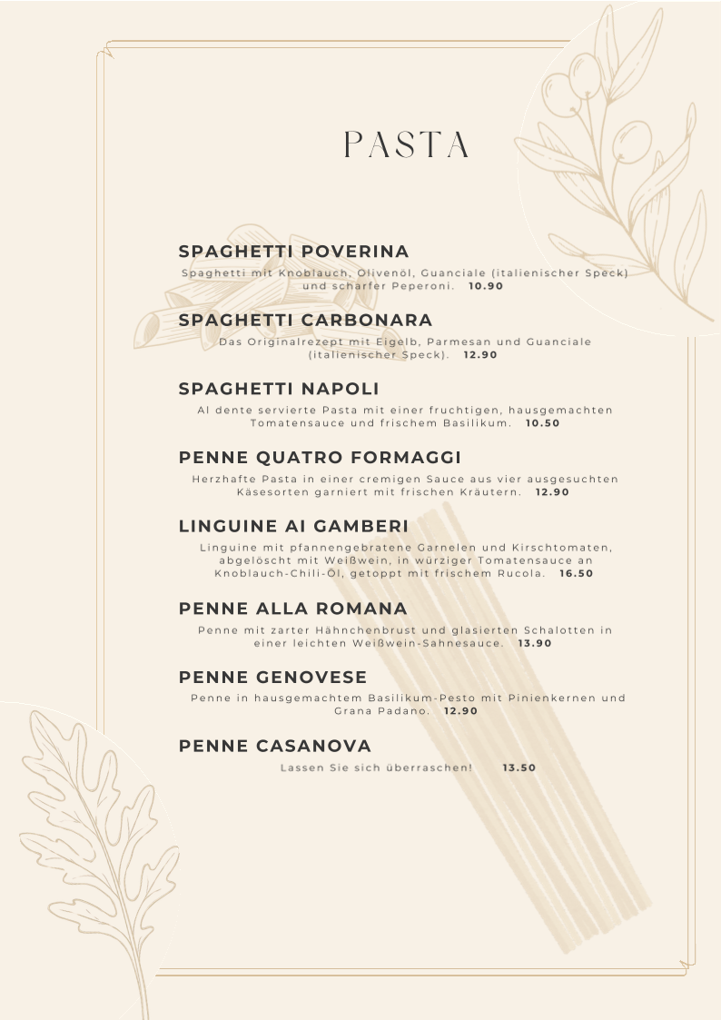 Speisekarte, Gourmet Modern Bistro