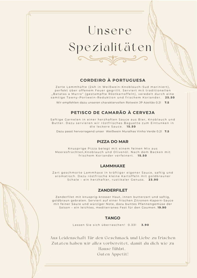 Speisekarte, Gourmet Modern Bistro