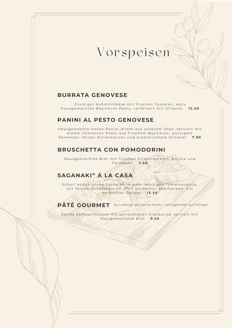 Speisekarte, Gourmet Modern Bistro