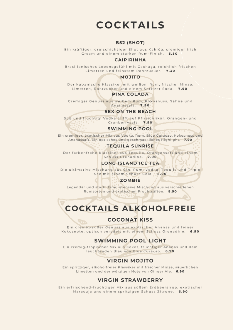 Speisekarte, Gourmet Modern Bistro