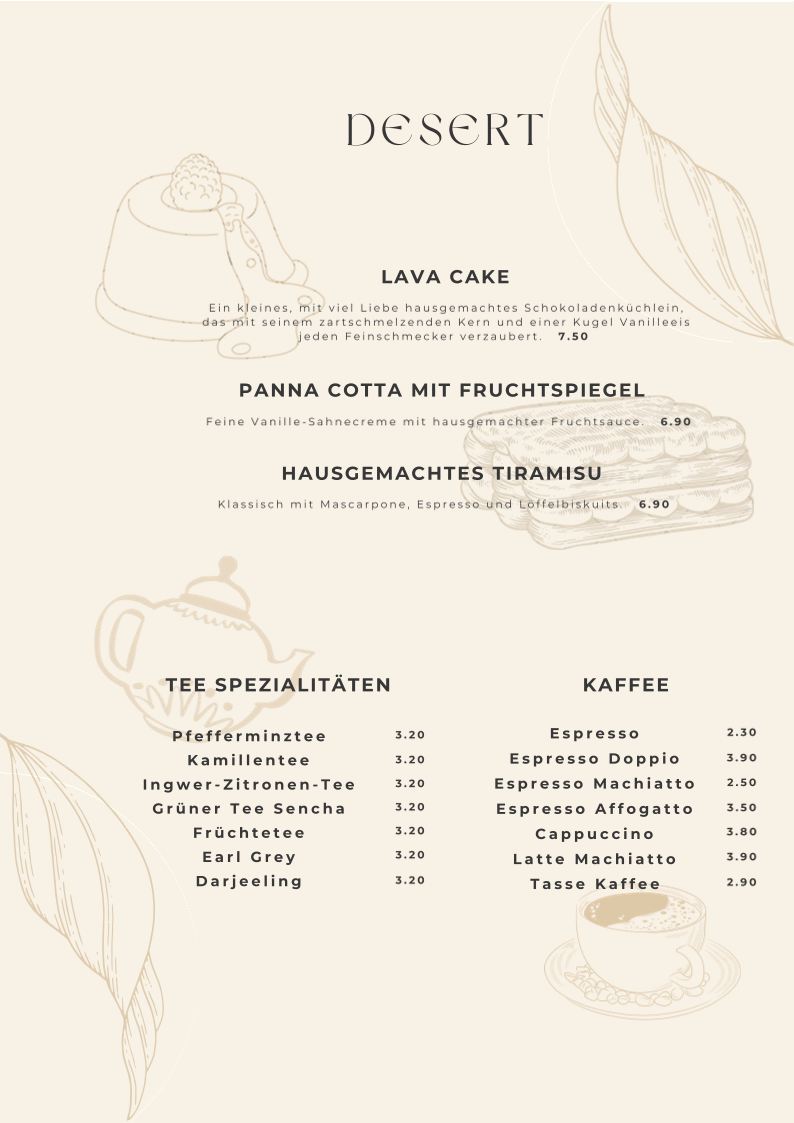 Speisekarte, Gourmet Modern Bistro