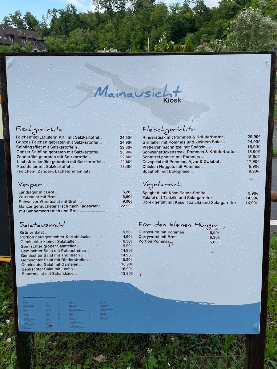 Speisekarte, Kiosk Mainausicht