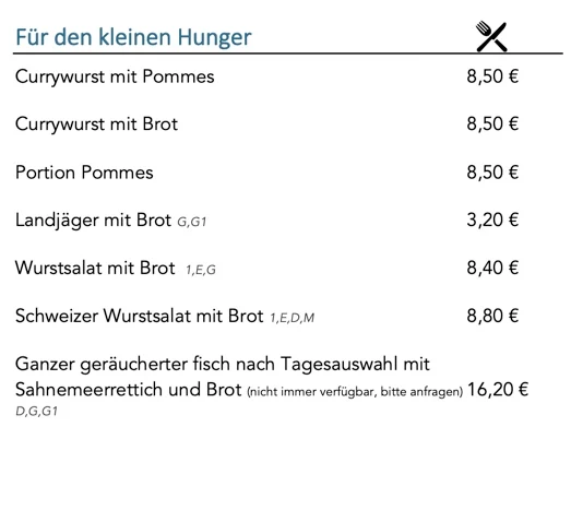 Speisekarte, Kiosk Mainausicht