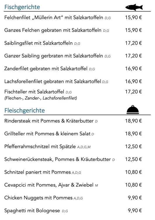 Speisekarte, Kiosk Mainausicht