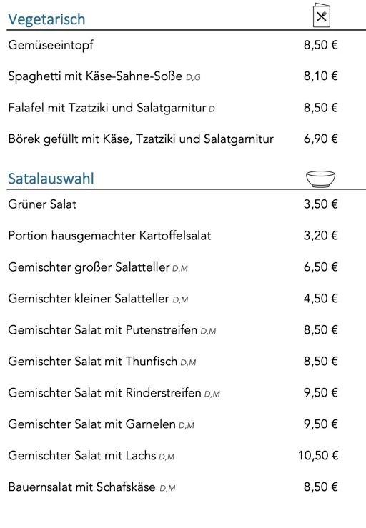 Speisekarte, Kiosk Mainausicht