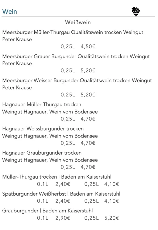 Speisekarte, Kiosk Mainausicht