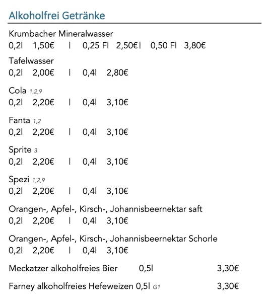 Speisekarte, Kiosk Mainausicht