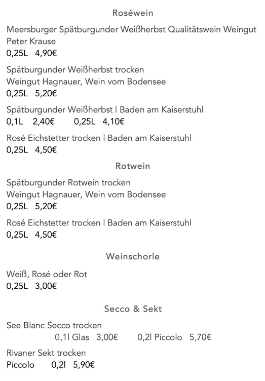 Speisekarte, Kiosk Mainausicht