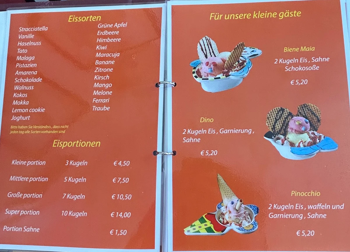 Speisekarte, Eiscafé Ciprian