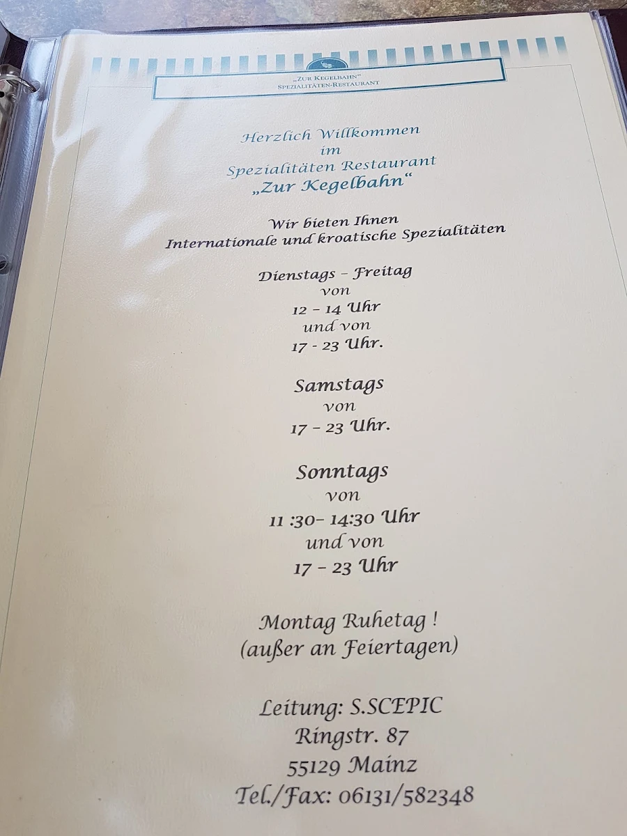 Speisekarte, Zur Kegelbahn