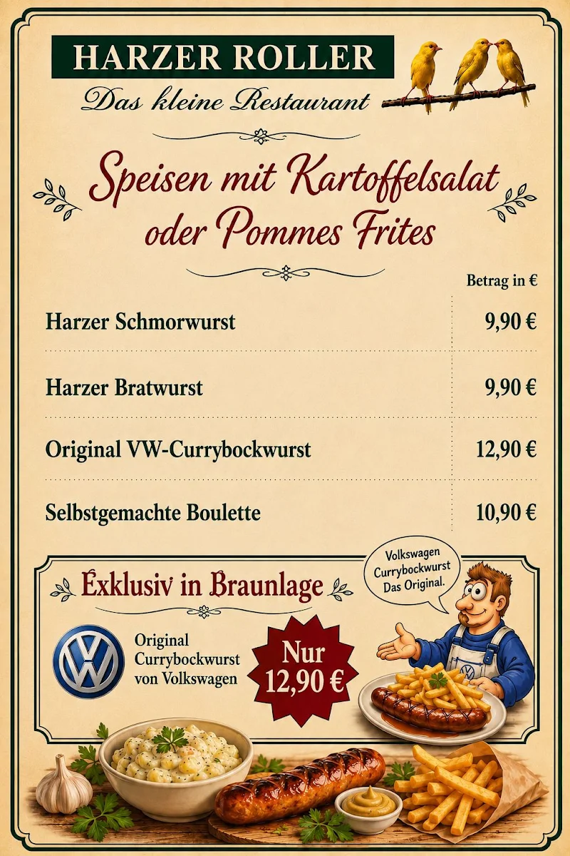 Speisekarte, Zum Harzer Roller