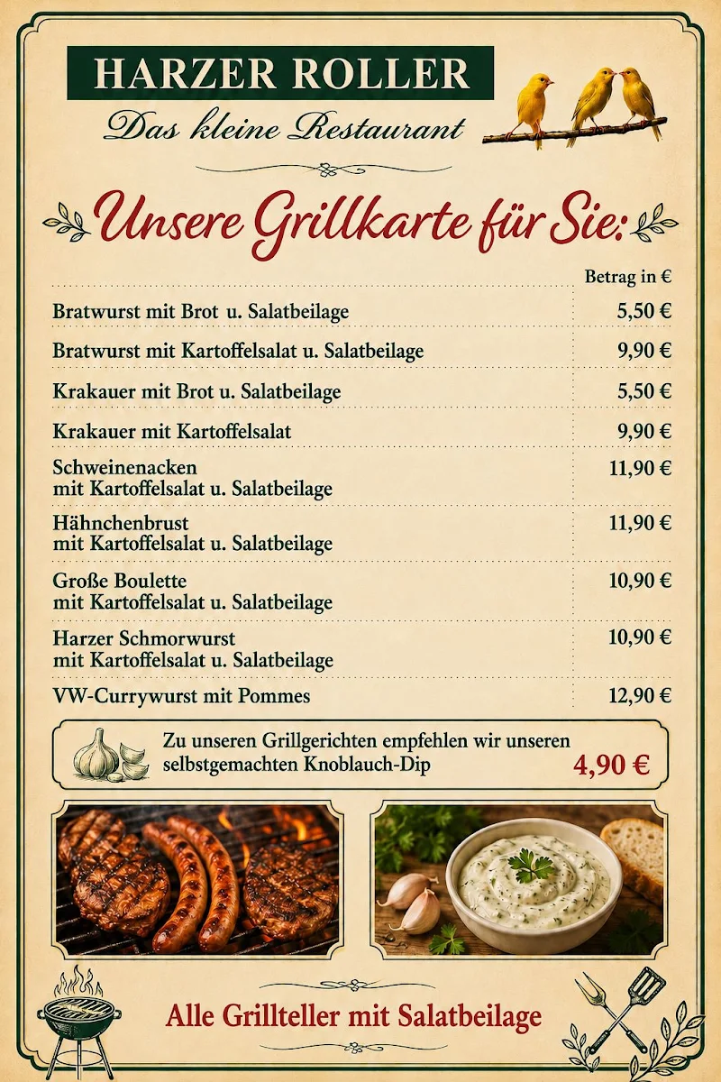 Speisekarte, Zum Harzer Roller