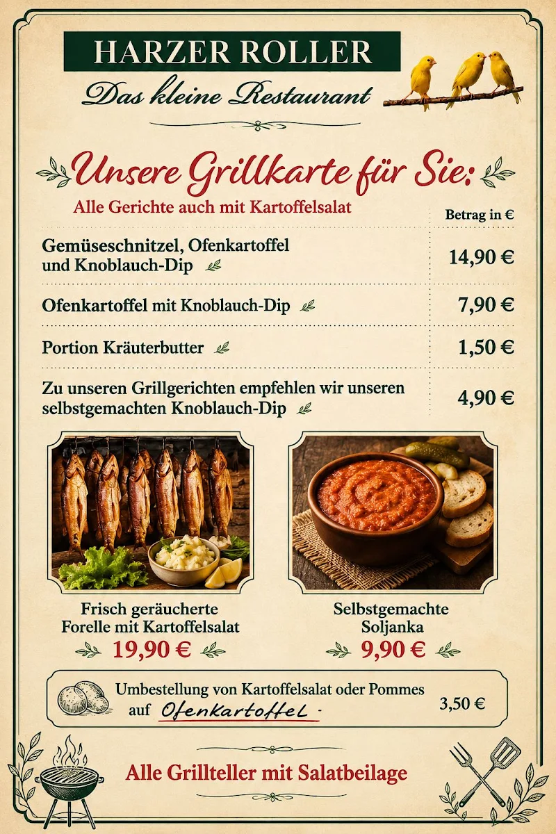 Speisekarte, Zum Harzer Roller